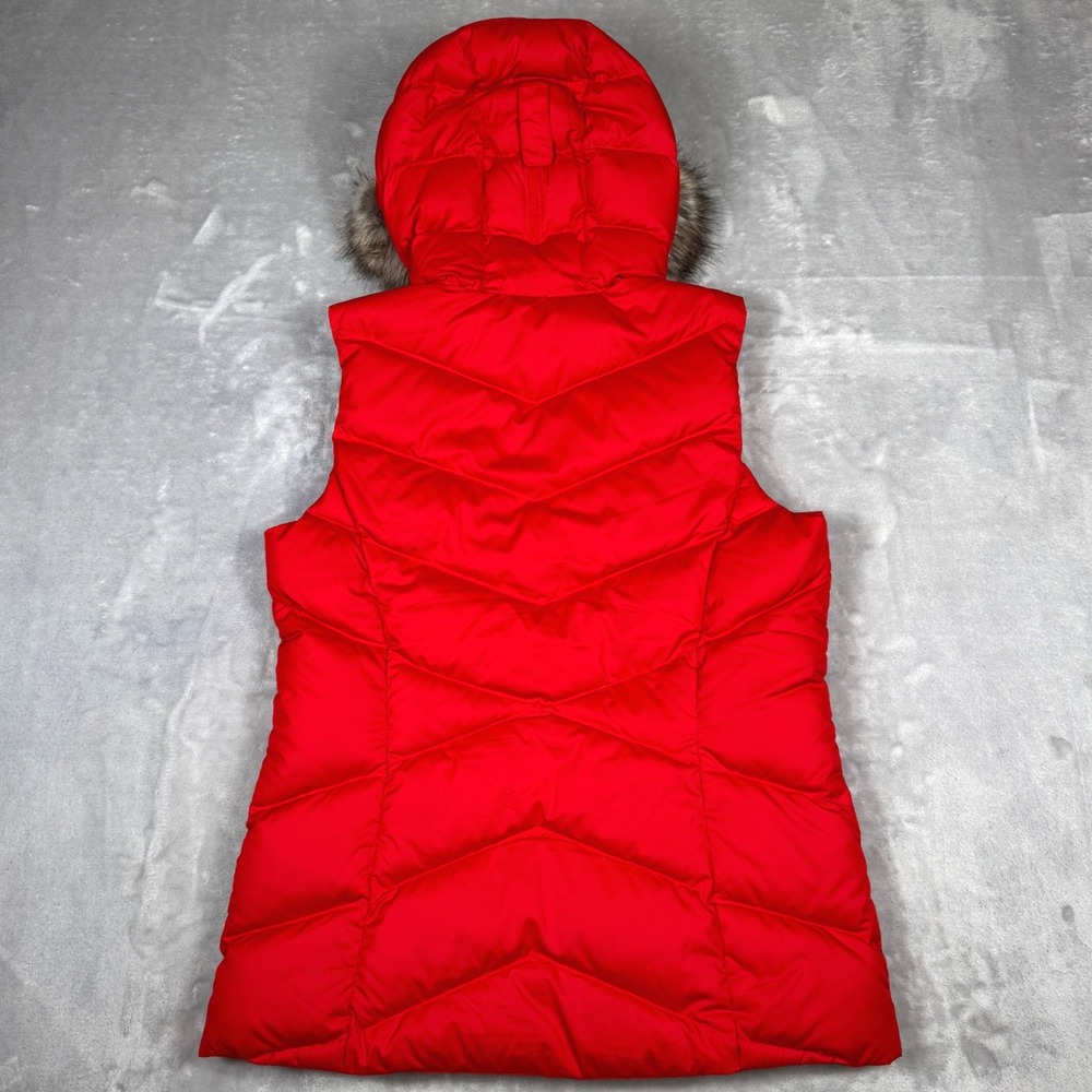 Eddie Bauer Down Puffer Vest Womens M Red Faux Fur‎ Hood Zip Quilted - Picture 3 of 10